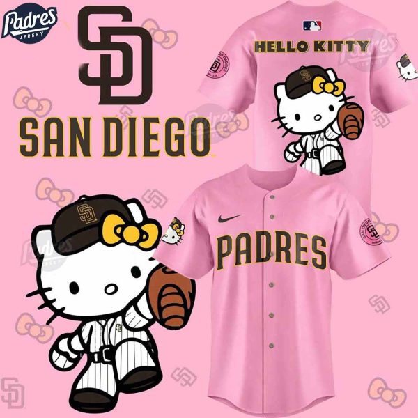 San Diego Padres X Hello Kitty New Design Pink Baseball Jersey Outfit 1