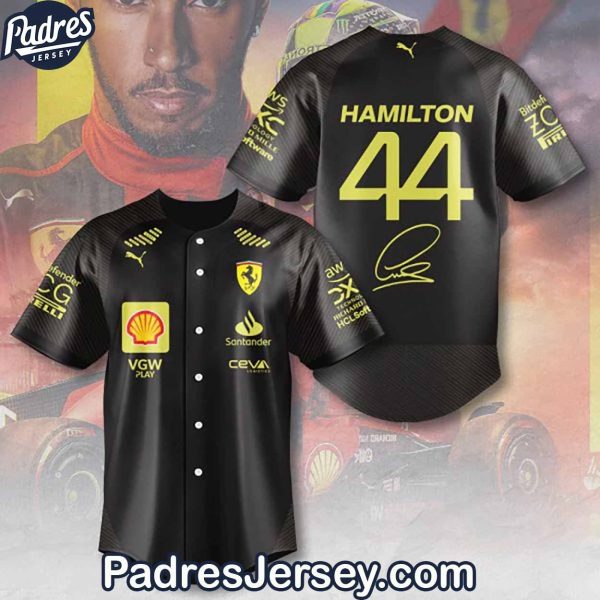 Scuderia Ferrari X Lewis Hamilton Black Baseball Jersey Outfit 1