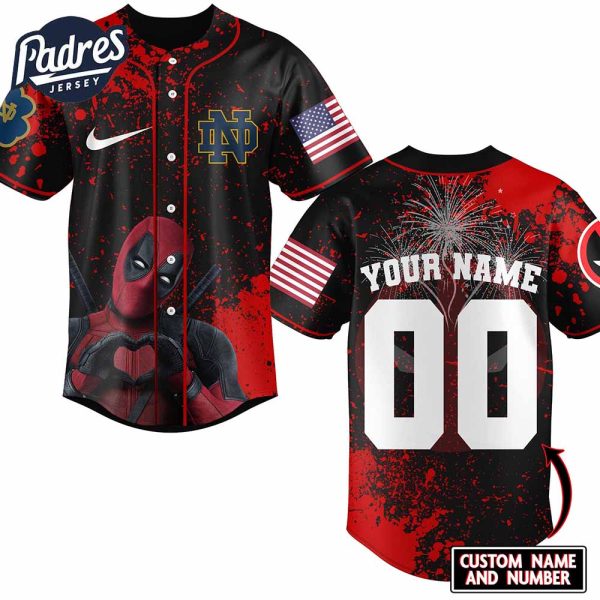 Notre Dame Fighting Irish Football x Deadpool Baseball Jersey Outfit 2