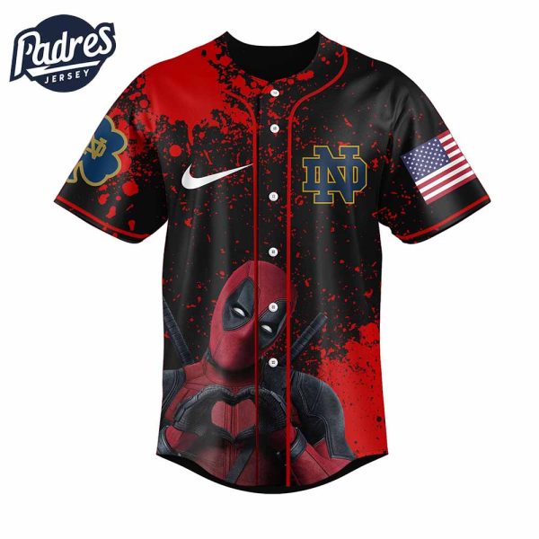 Notre Dame Fighting Irish Football x Deadpool Baseball Jersey Outfit 4