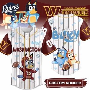 Washington Commanders NFL x Bluey Personalized Baseball Jersey Outfit 1