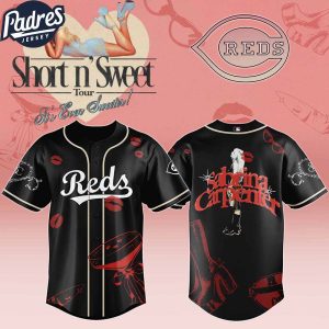 Cincinnati Reds MLB x Sabrina Carpenter Short n' Sweet Black Velvet Custom Baseball Jersey