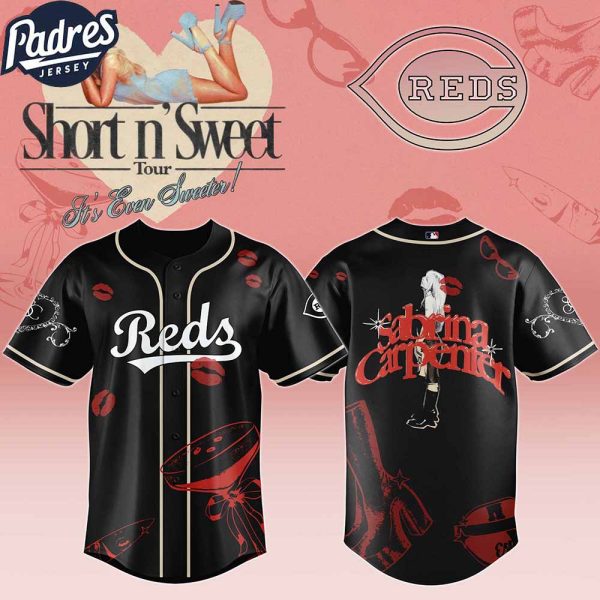 Cincinnati Reds MLB x Sabrina Carpenter Short n' Sweet Black Velvet Custom Baseball Jersey