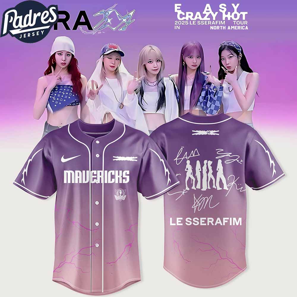 Dallas Mavericks x Easy Crazy Hot Le Sserafim 2025 Tour Special Baseball Jersey Dallas Mavericks x Easy Crazy Hot Le Sserafim 2025 Tour Special Baseball Jersey