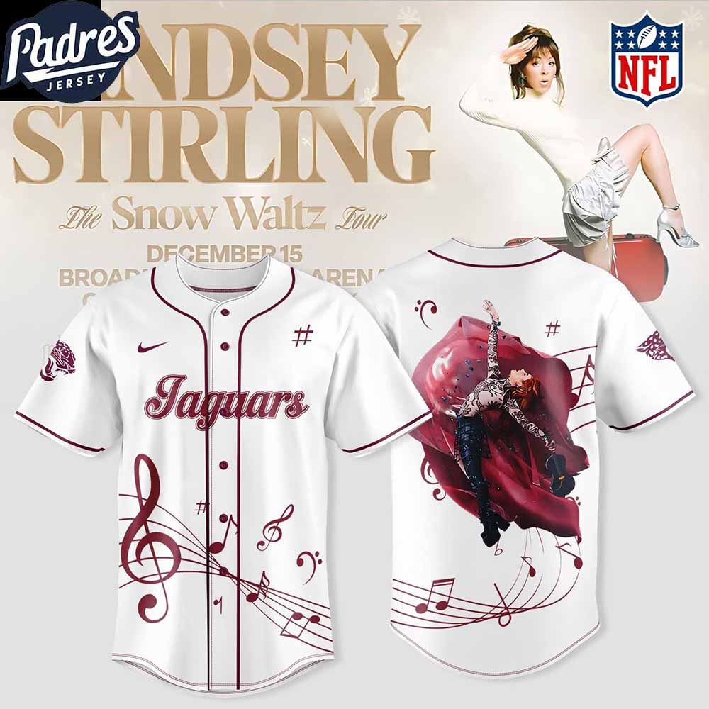 Jacksonville Jaguars Lindsey Stirling The Snow Waltz Holiday Tour 2025 Baseball Jersey Jacksonville Jaguars Lindsey Stirling The Snow Waltz Holiday Tour 2025 Baseball Jersey