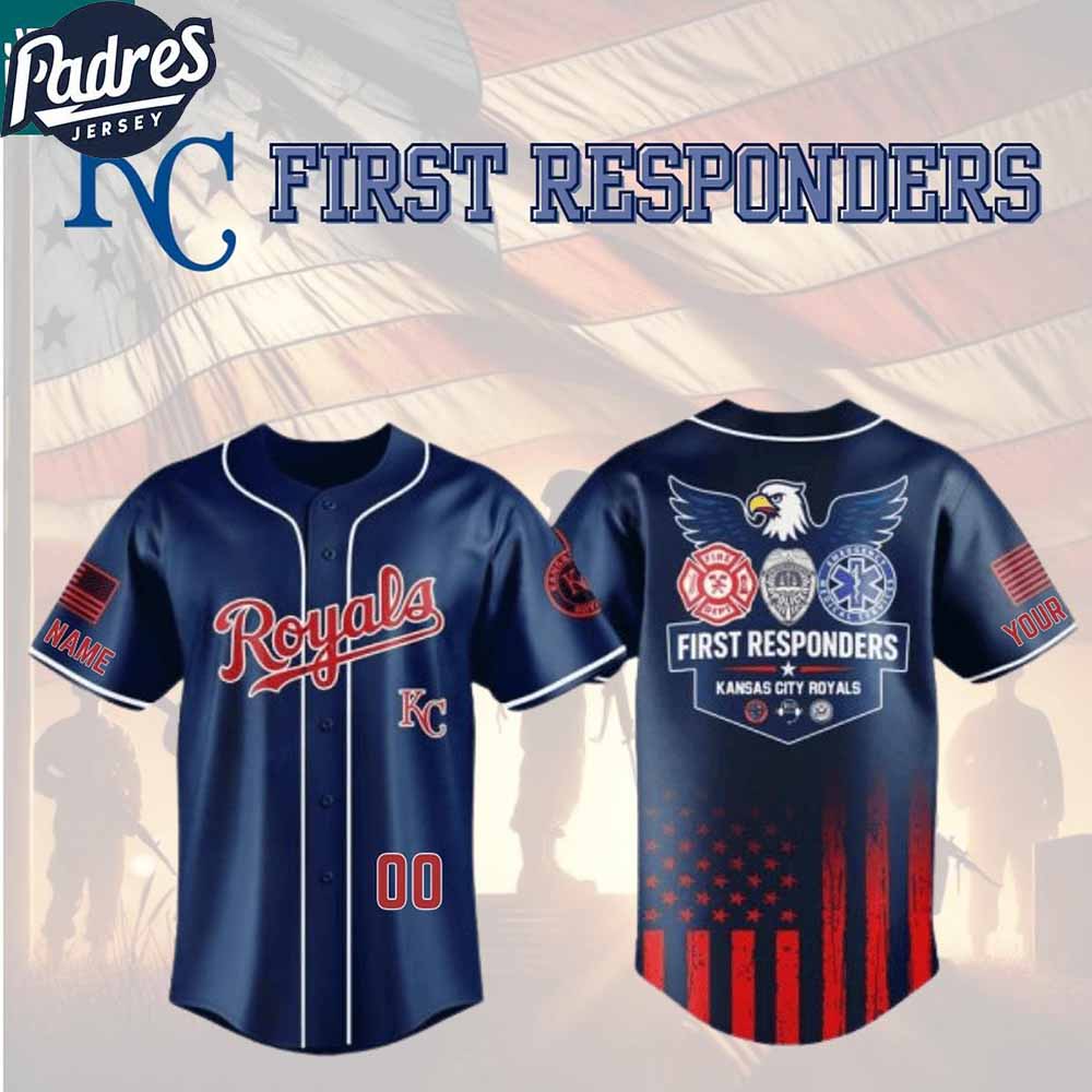 Kansas City Royals First Responders Fire Dept Police EMS 2025 Custom Baseball Jersey Kansas City Royals First Responders Fire Dept Police EMS 2025 Custom Baseball Jersey