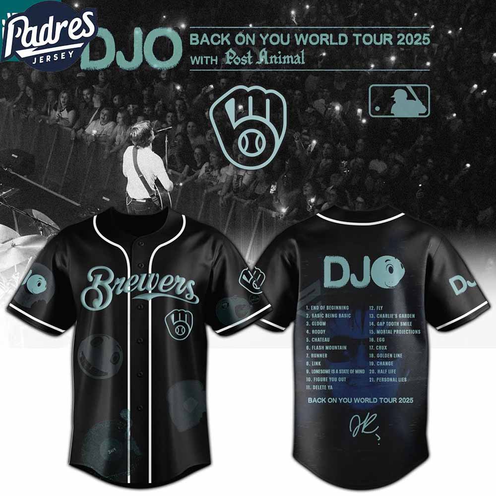 Milwaukee Brewers MLB x DJO Back To You World Tour 2025 With Post Animal Baseball Jersey Milwaukee Brewers MLB x DJO Back To You World Tour 2025 With Post Animal Baseball Jersey