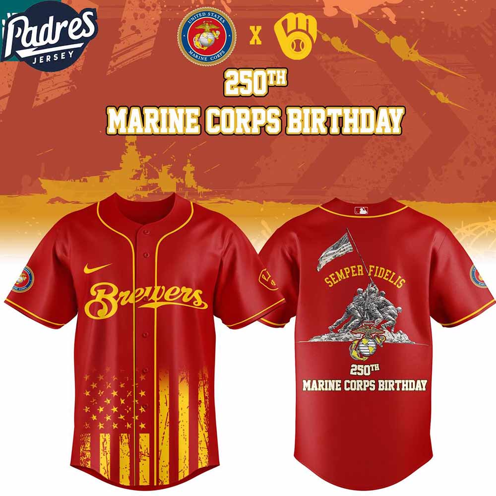 Milwaukee Brewers Marine Corps 250th Birthday Semper Fidelis 2025 Baseball Jersey Milwaukee Brewers Marine Corps 250th Birthday Semper Fidelis 2025 Baseball Jersey