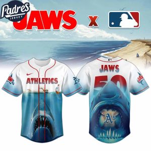 Oakland Athletics x JAWS Jersey MLB Merch Baseball Lovers Movie Gifts For Jaws Fans