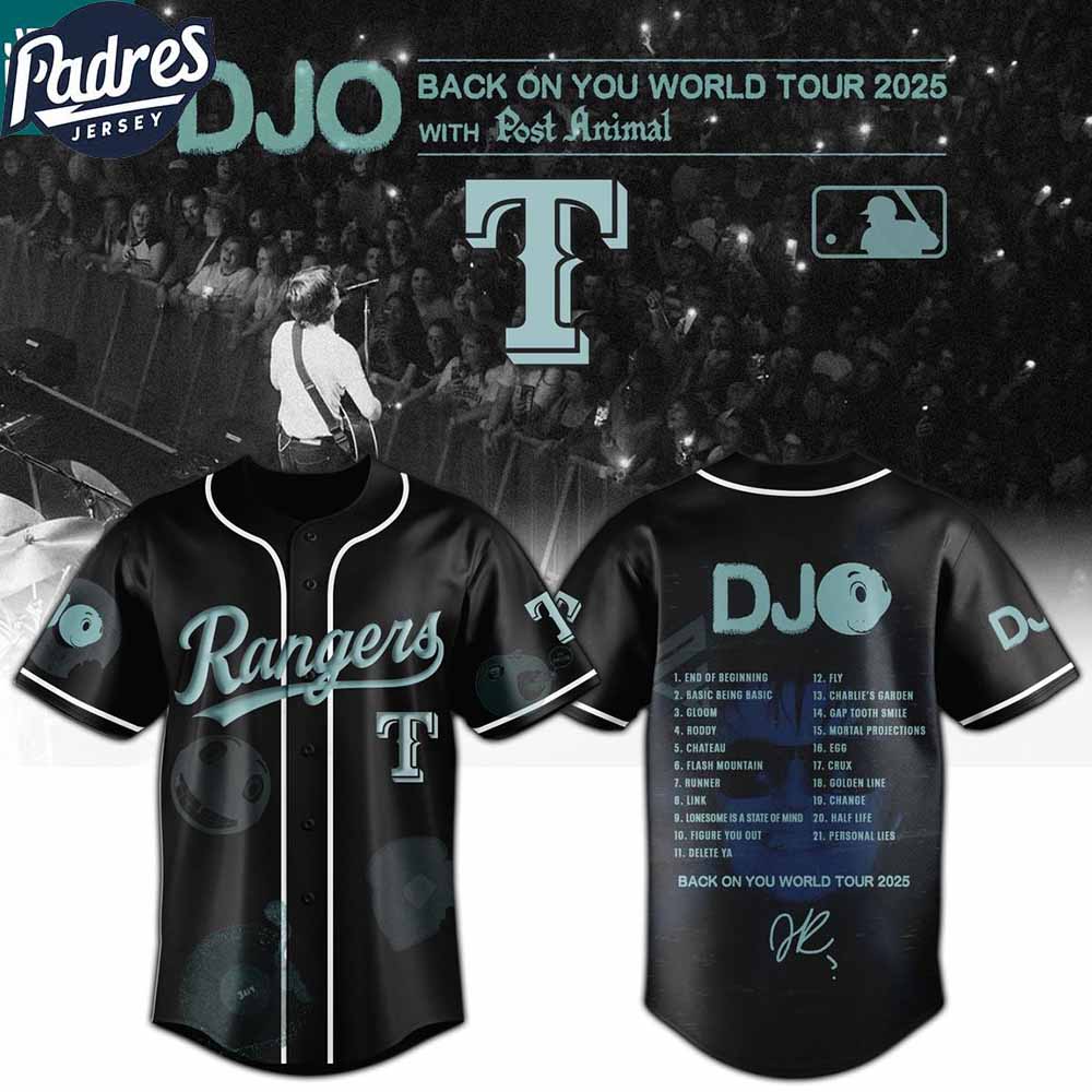 Texas Rangers MLB x DJO Back To You World Tour 2025 With Post Animal MLB Baseball Jersey Texas Rangers MLB x DJO Back To You World Tour 2025 With Post Animal MLB Baseball Jersey